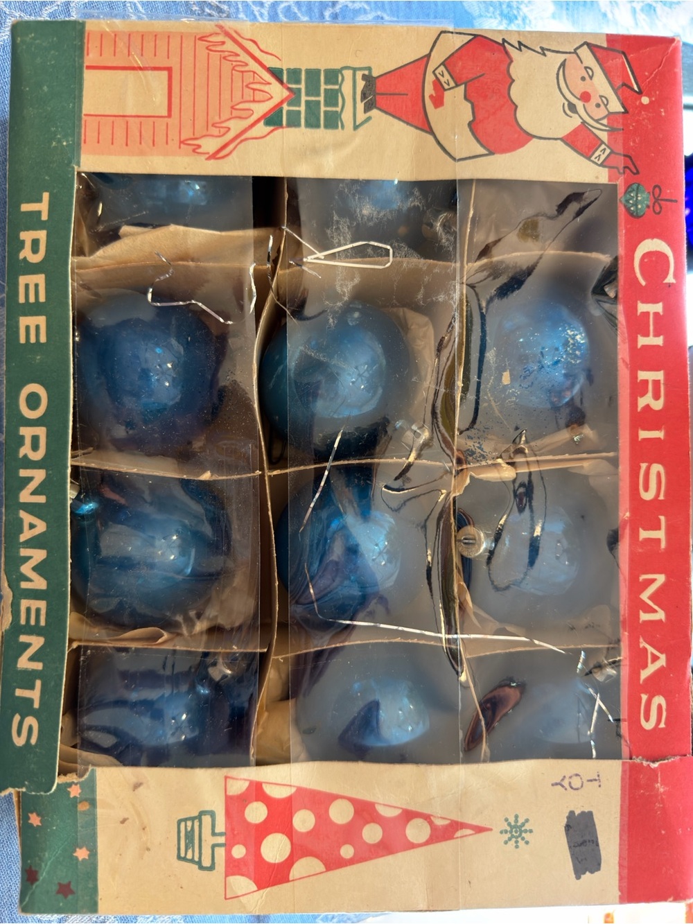 Vintage Fantasia Mercury Glass blue Christmas Tree Ornaments - Set of 11